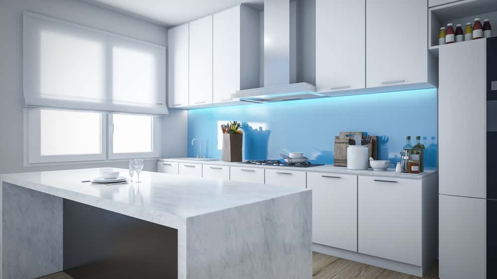blue backsplash