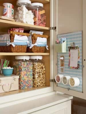 corkboard storage on back of doors