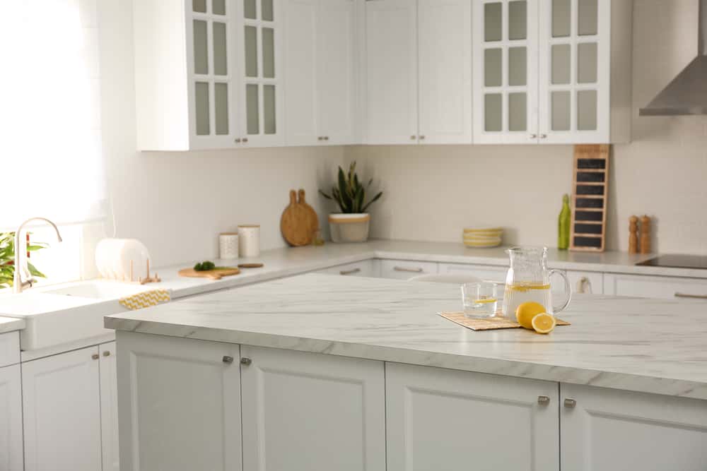 white marble kitchen island