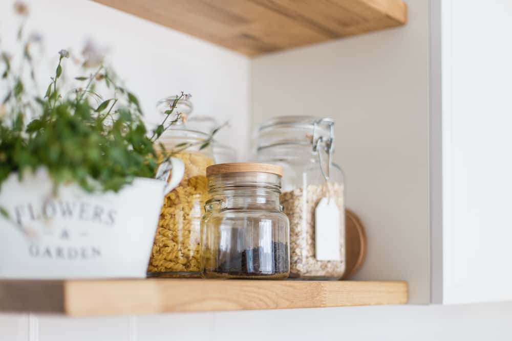 open shelves in corner