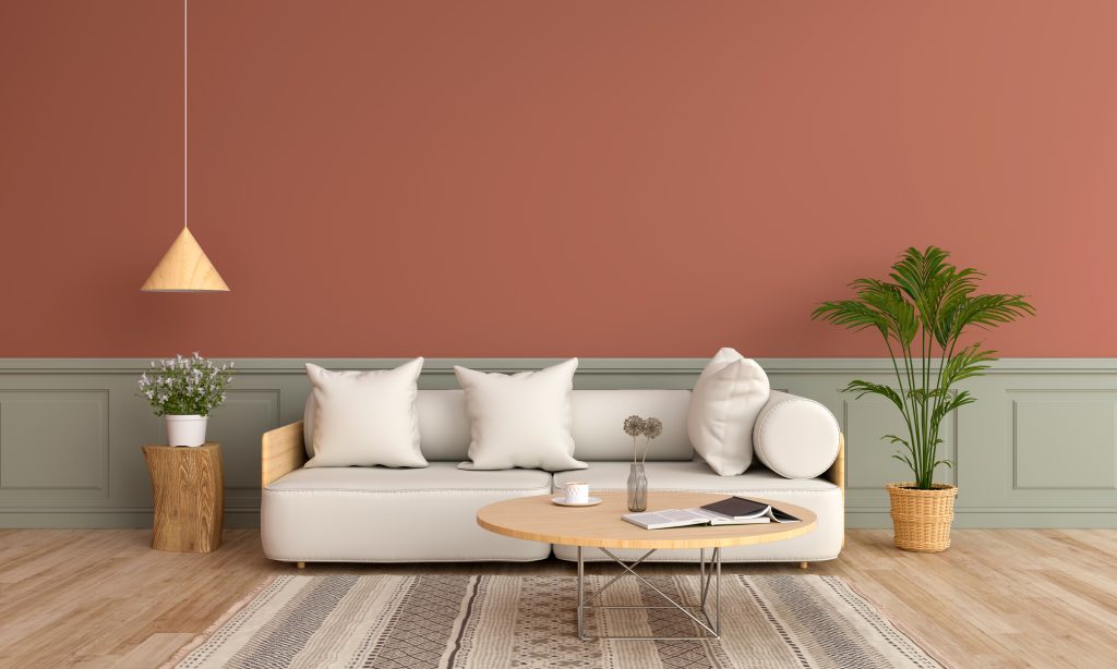 Cream color sofa on accent wall