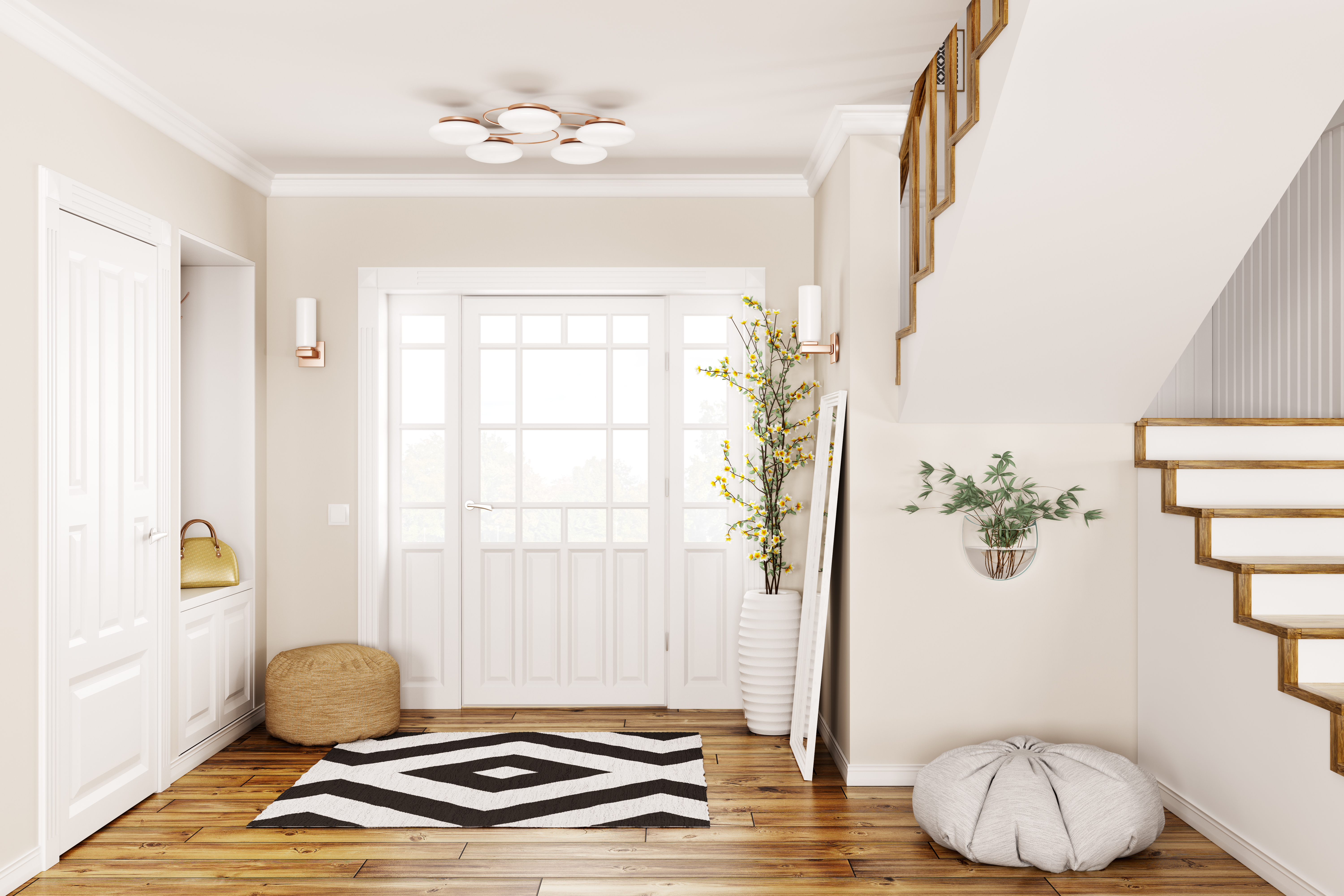 White colour minimalist Foyer design