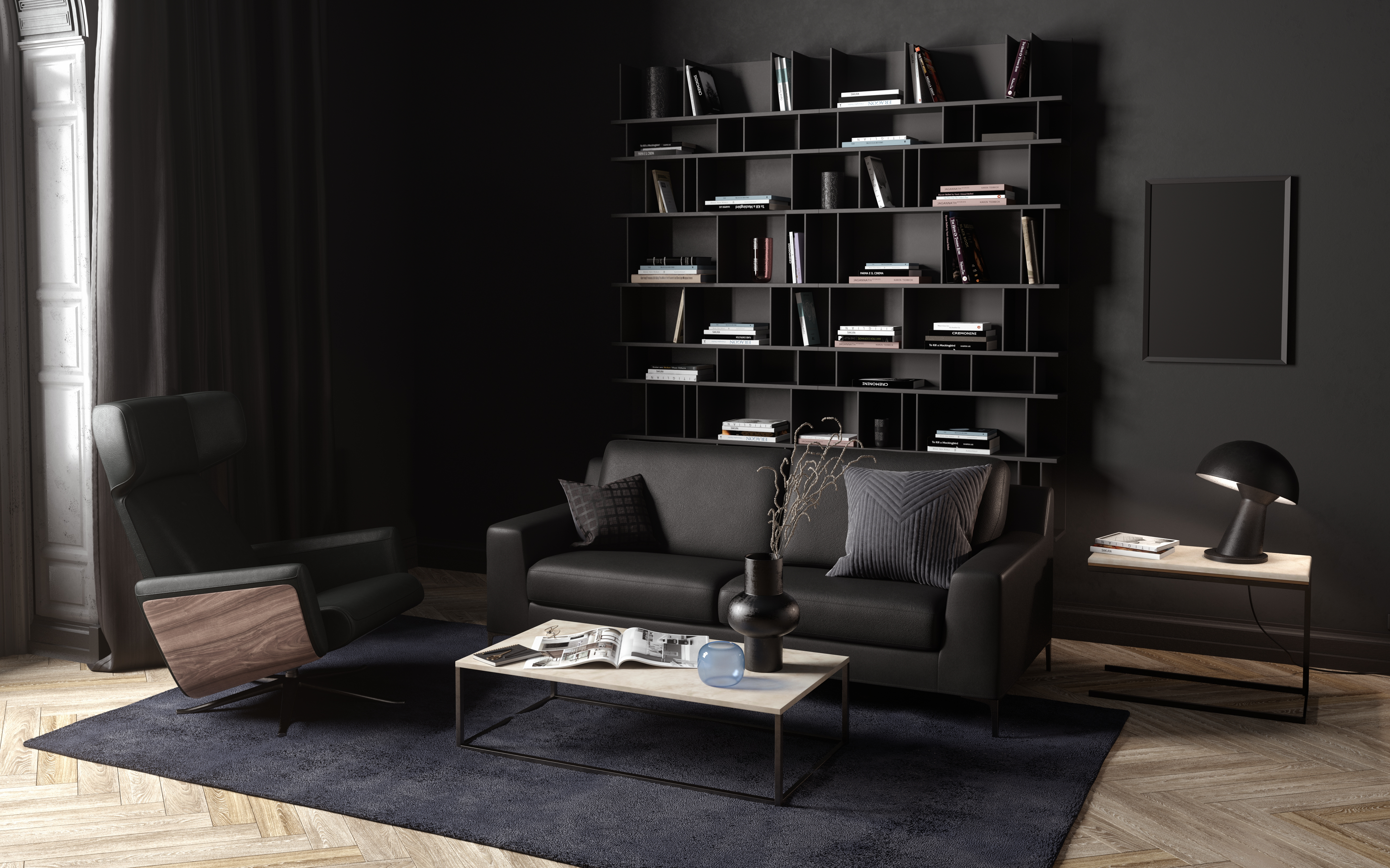 Black colour bookshelf