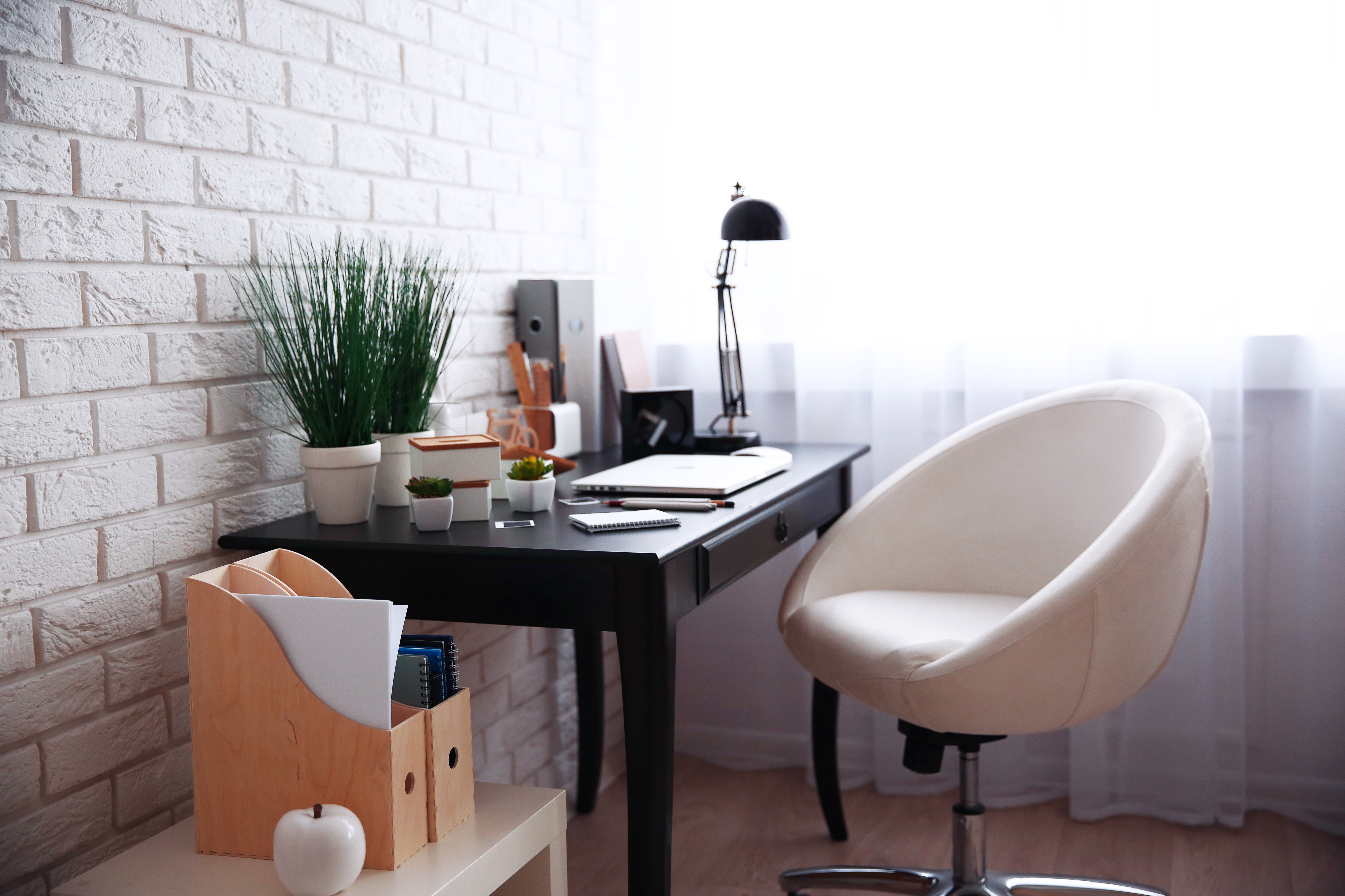 decluttered work space at home