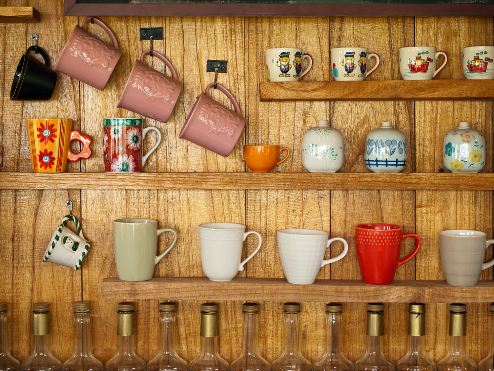 wooden shelves in kitchen