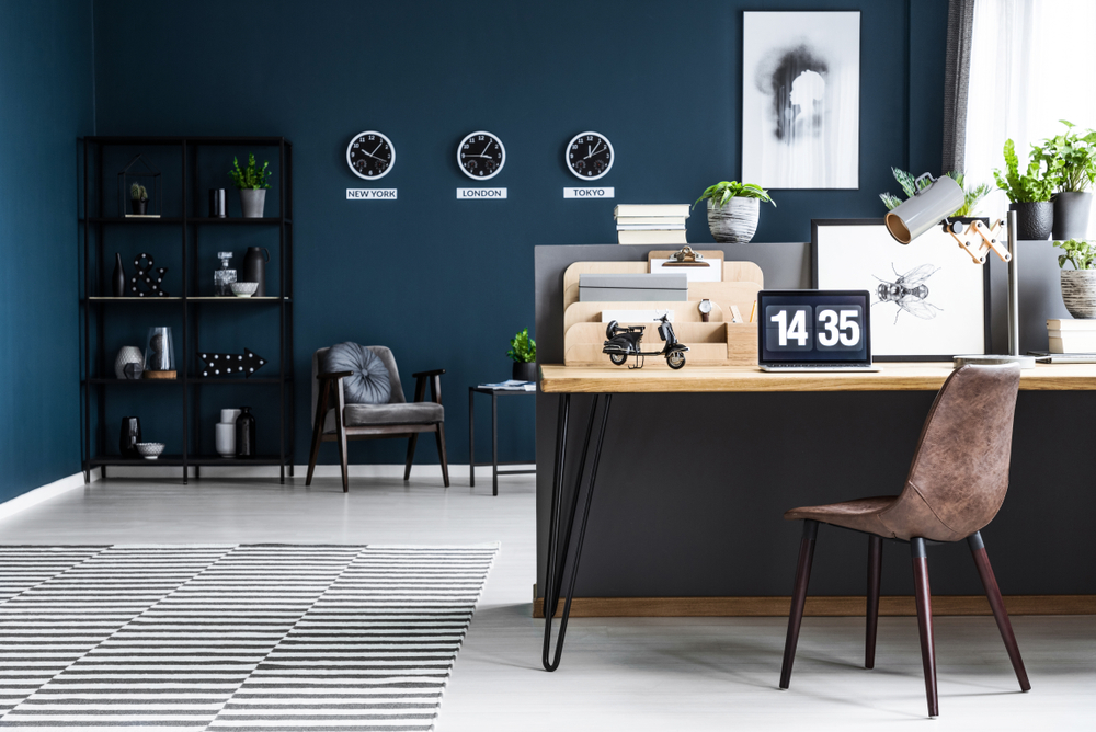 Navy blue theme home office