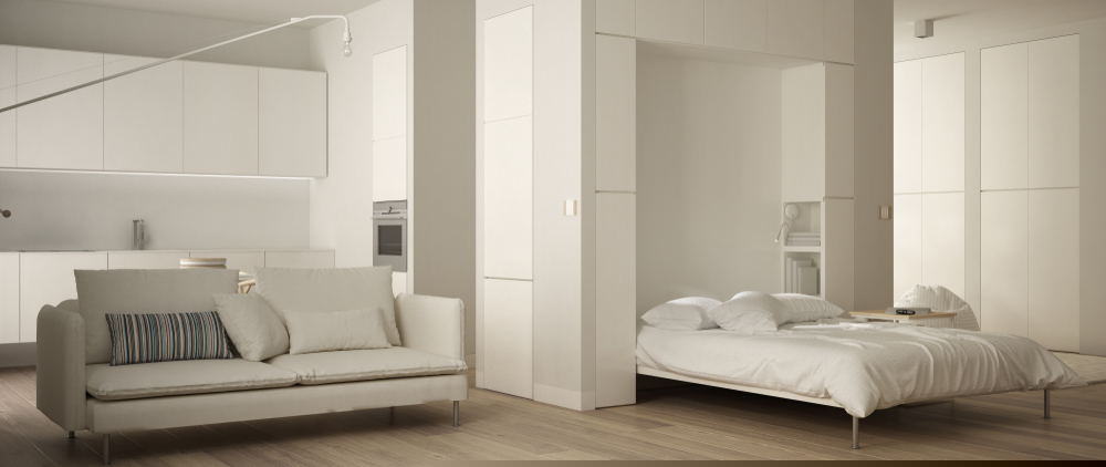 beige colour murphy bed