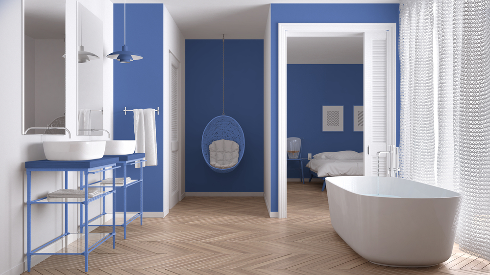 blue and white bathroom