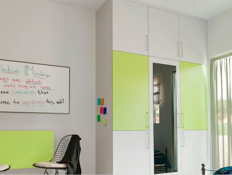 lime green and white wardrobe 