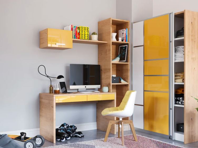 orange and white wood finish wardrobe 