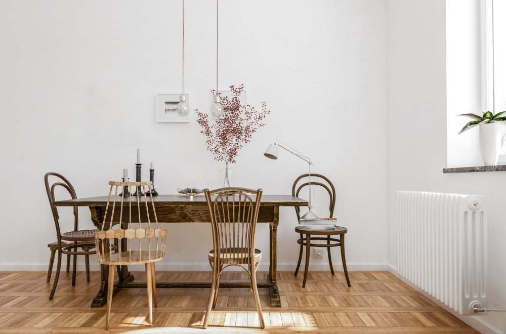 sleek dining table and chairs