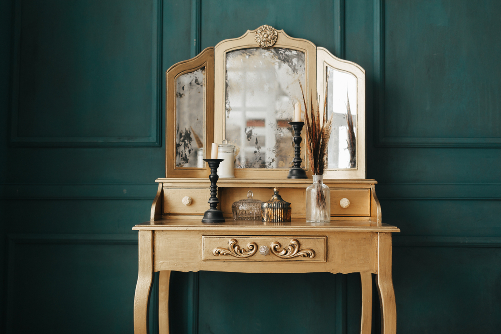Elegant antique Bengali home decor dresser with vintage mirror and detailing