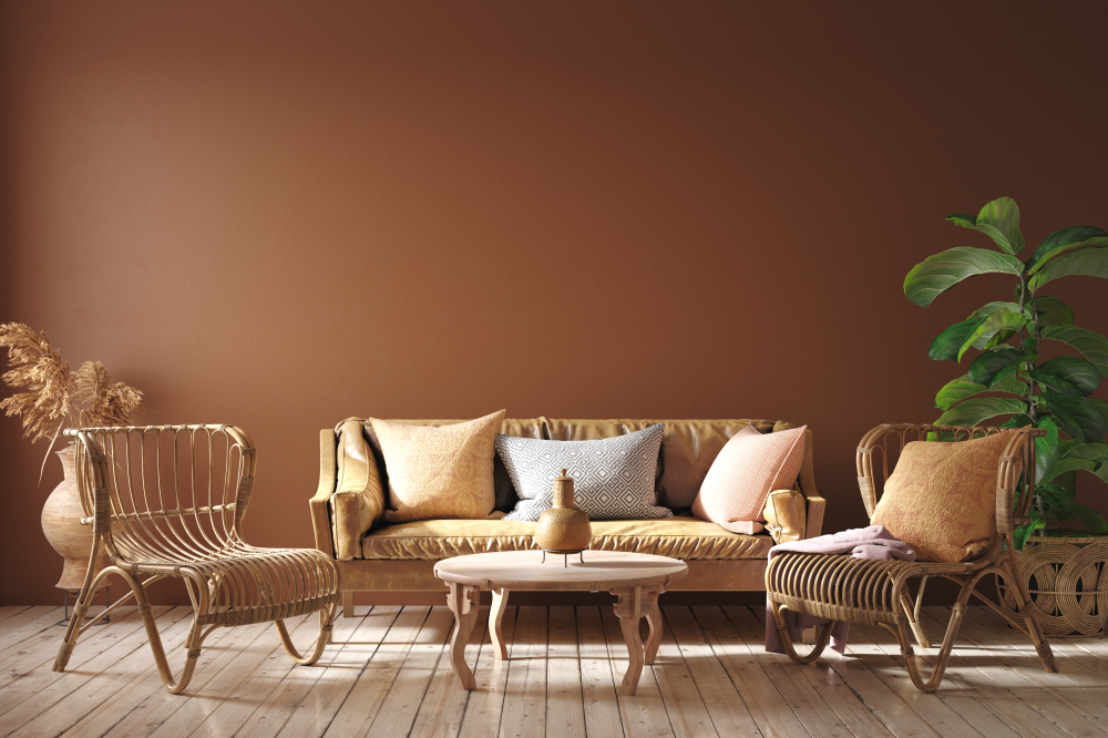 Inspired Bengali home decor with earthy tones and cane furniture