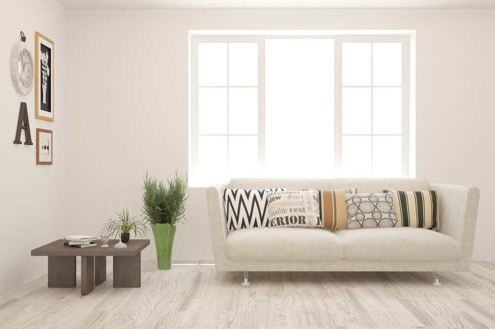 window behind the sofa