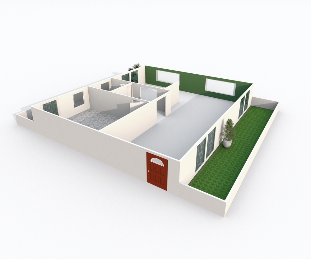 single story house floor plan and interior