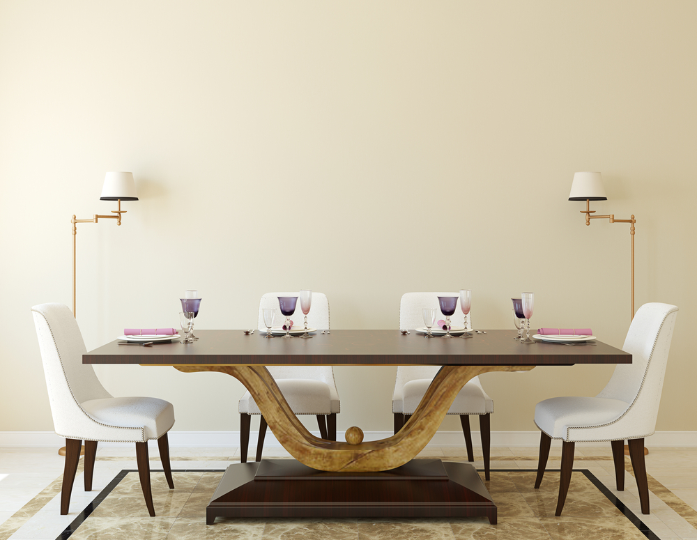 curvilinear wooden base of dining table