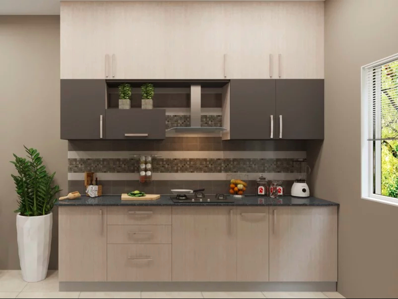 Laminate kitchen cabinet shutters in dual tone design