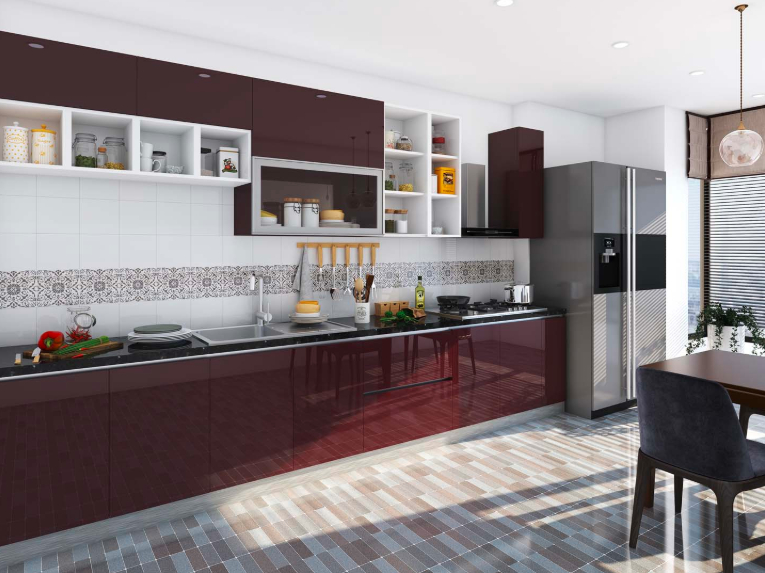 Stylish kitchen cabinet shutter with high-gloss pu paint finish