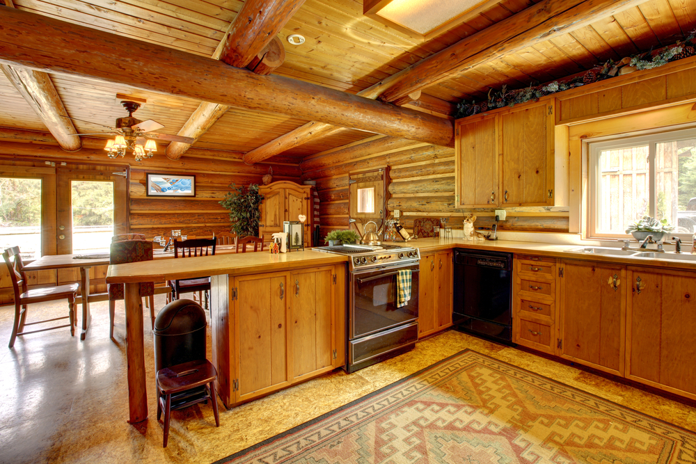Modern kitchen cabinet shutter in rustic solid wood finish interiors