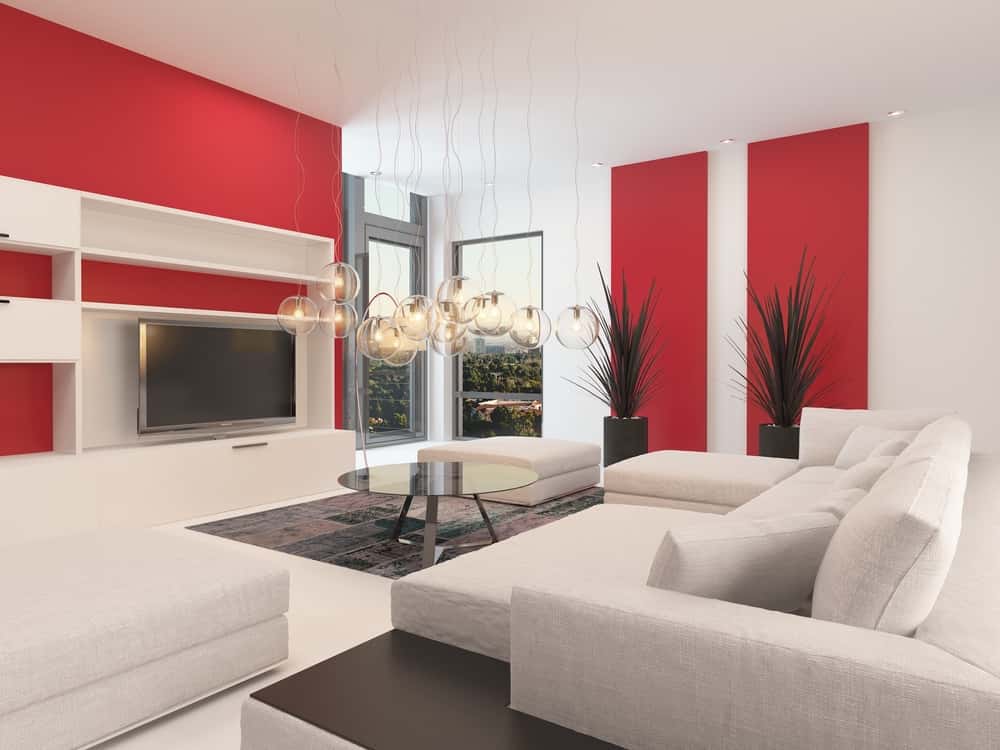 red accent walls with white colour wall 