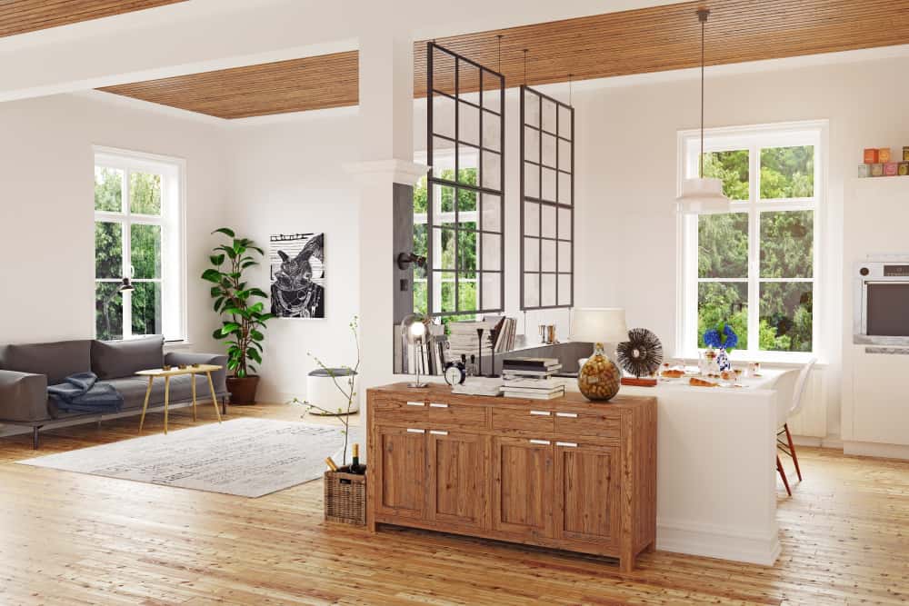 living room and kitchen partition