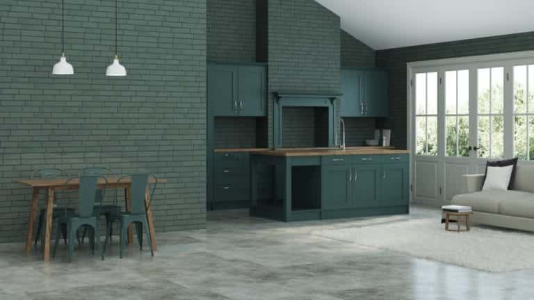 dark leafy green kitchen