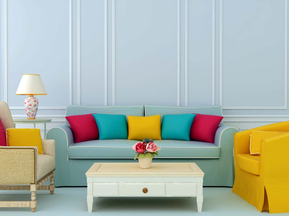 beautiful sky blue sofa and solid cushions