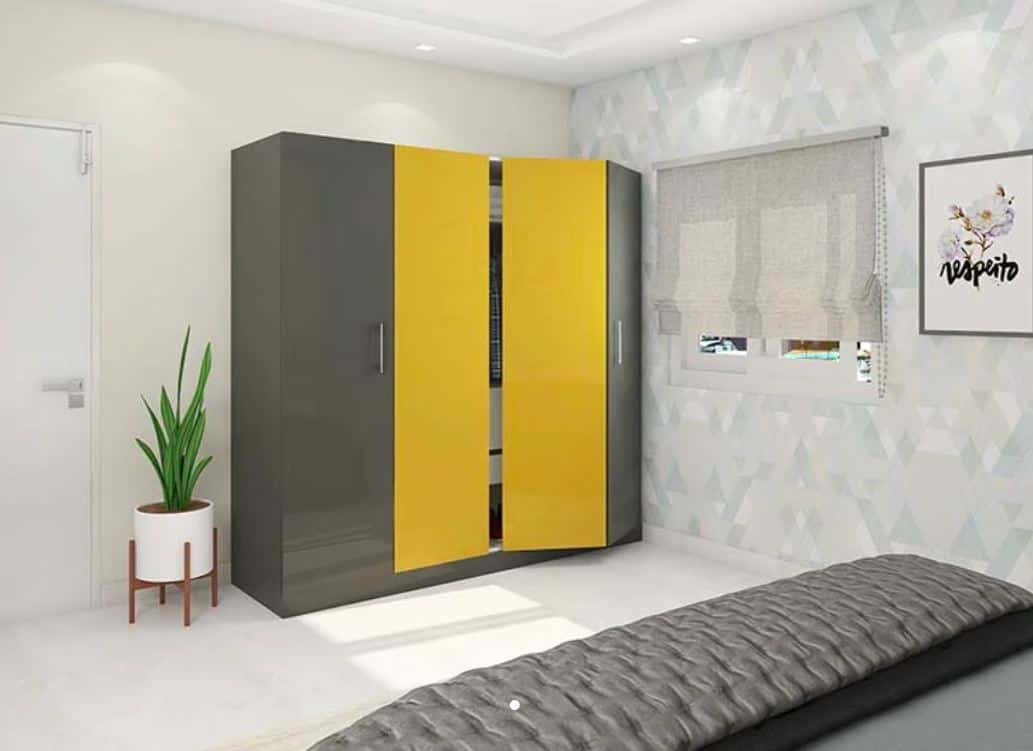 grey and yellow high gloss wardrobe