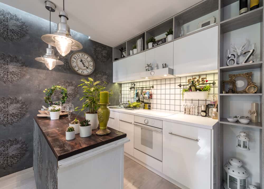 Creative minimalist kitchen designs with rustic decor and indoor plants