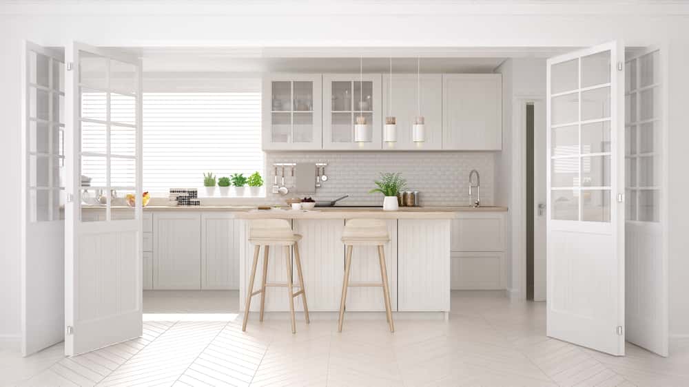 Modern white minimalist kitchen designs with island counter 