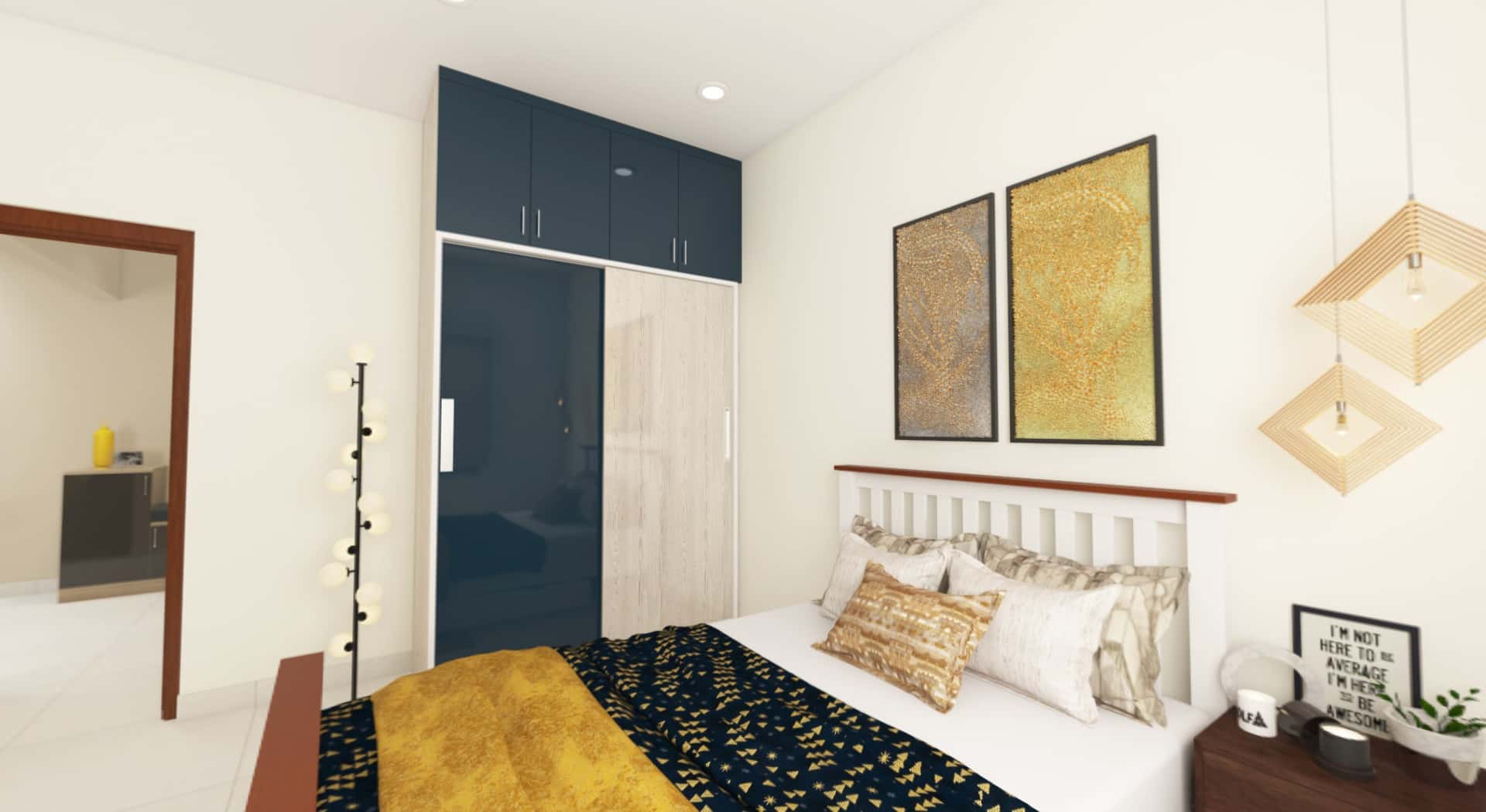navy blue and cream high gloss wardrobe 