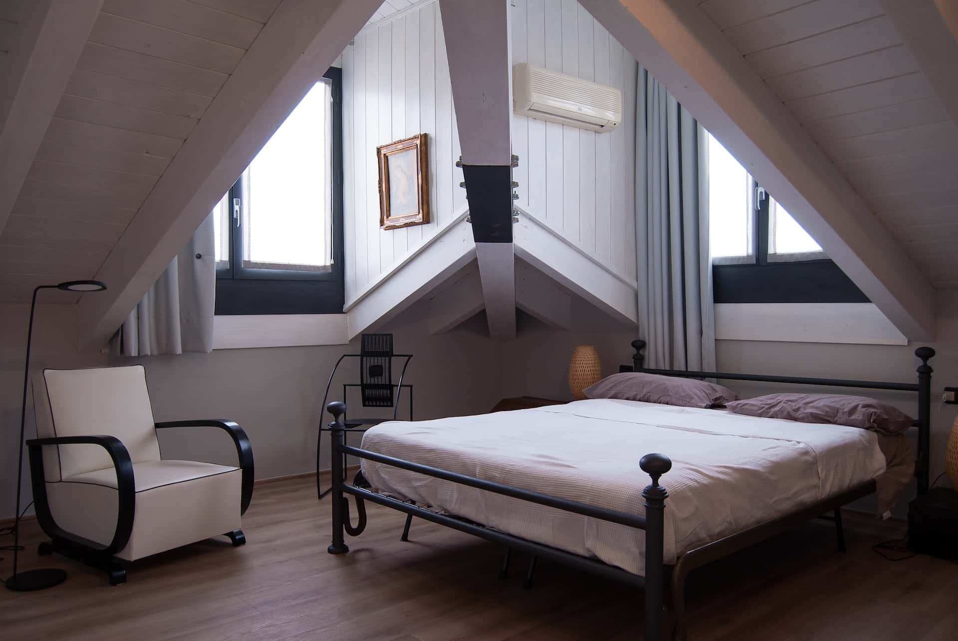 sloping roofs and windows with plain glass