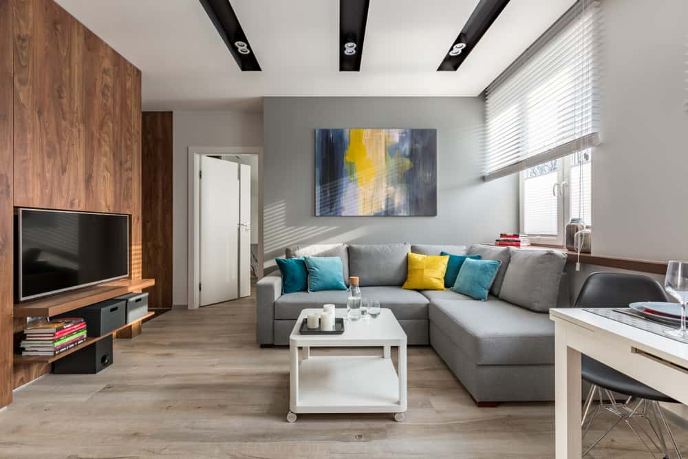 living room wooden wall paneling design