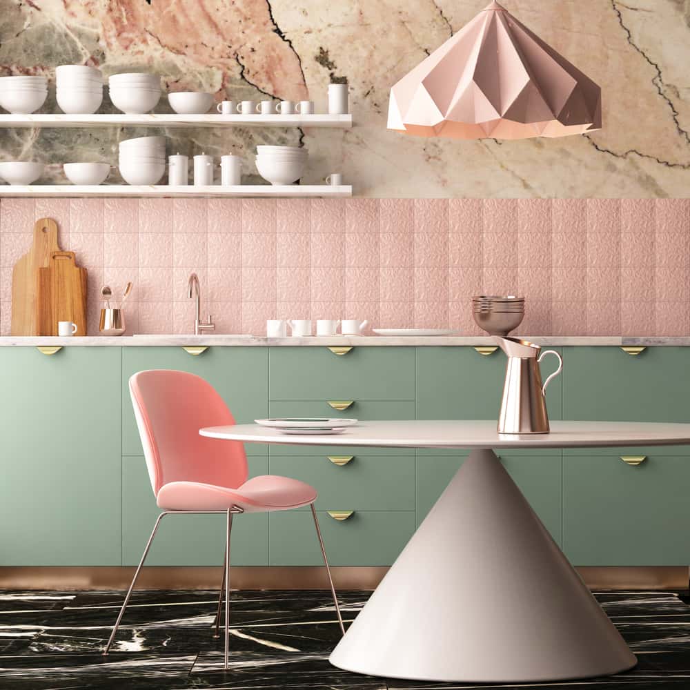 Best pastel modular kitchen colour combination with blush pink and light teal tones