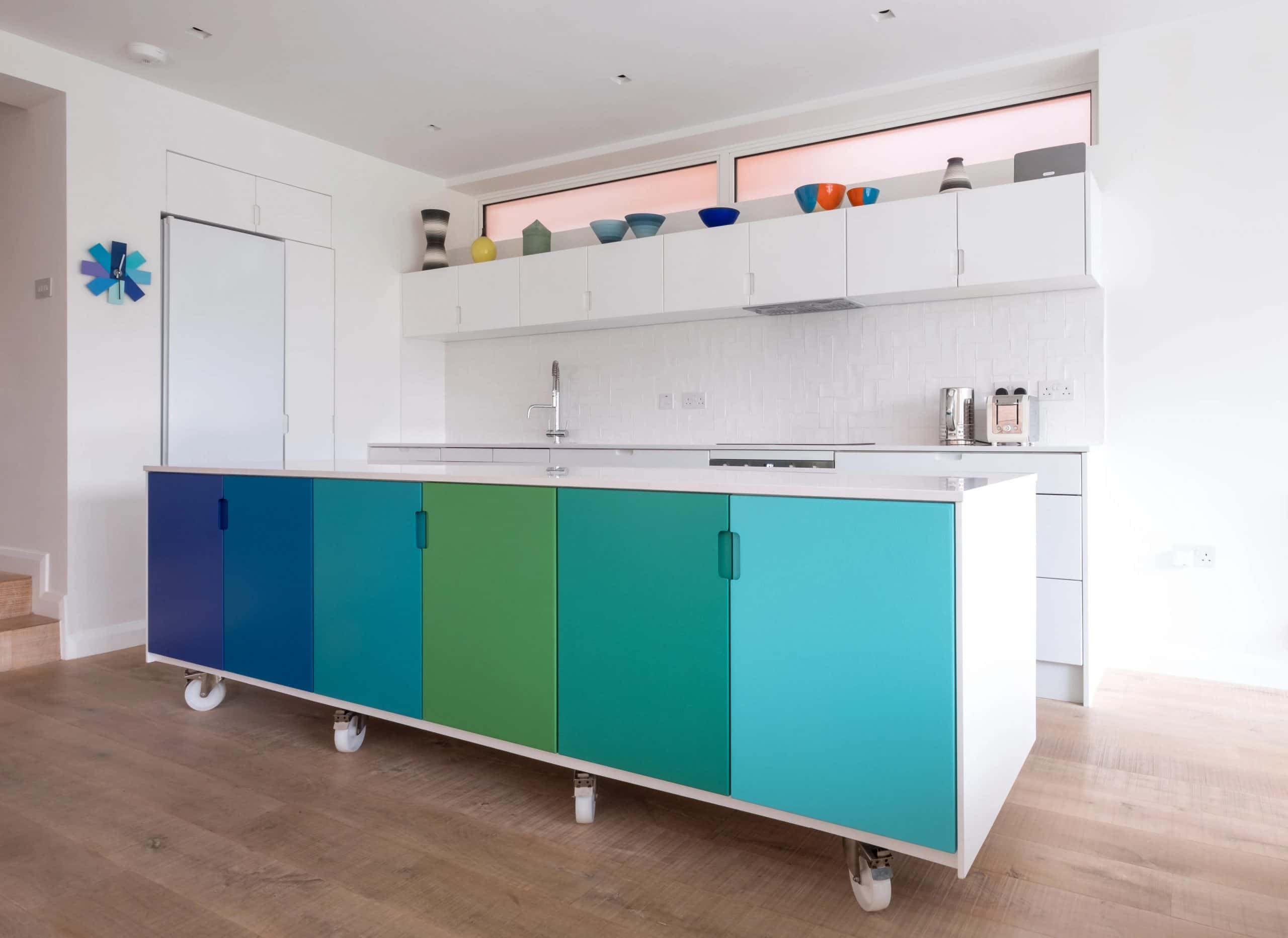 Blue and aqua modular kitchen design colour combination inspired by ocean themes