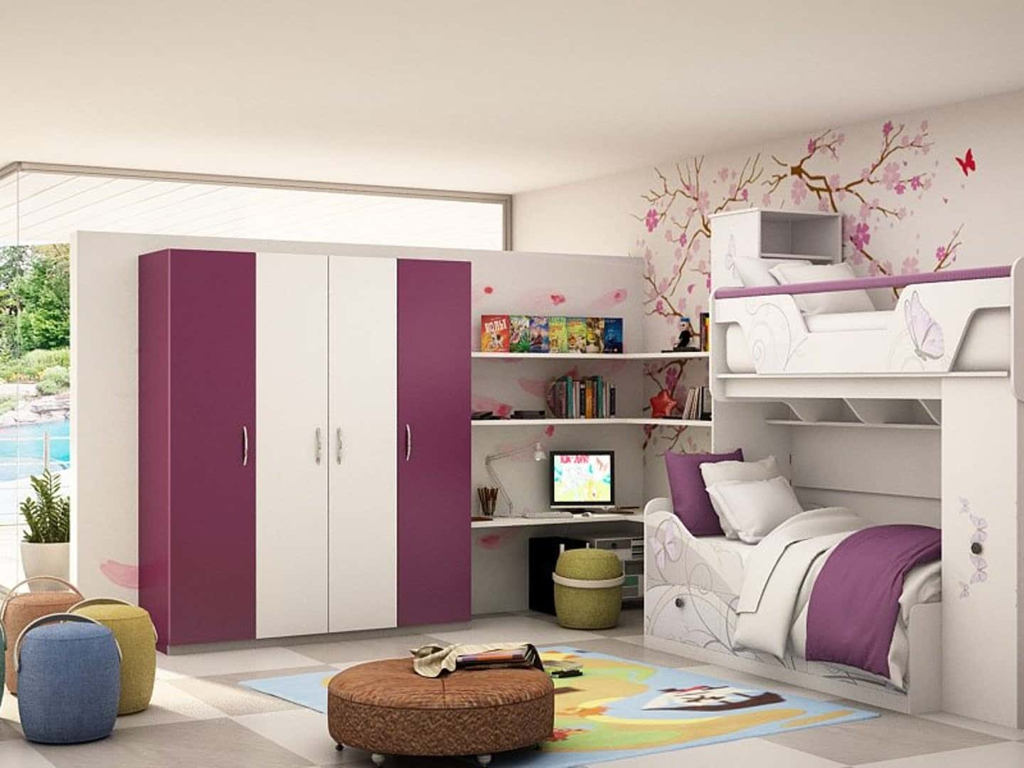 violet-blue and cream wardrobe