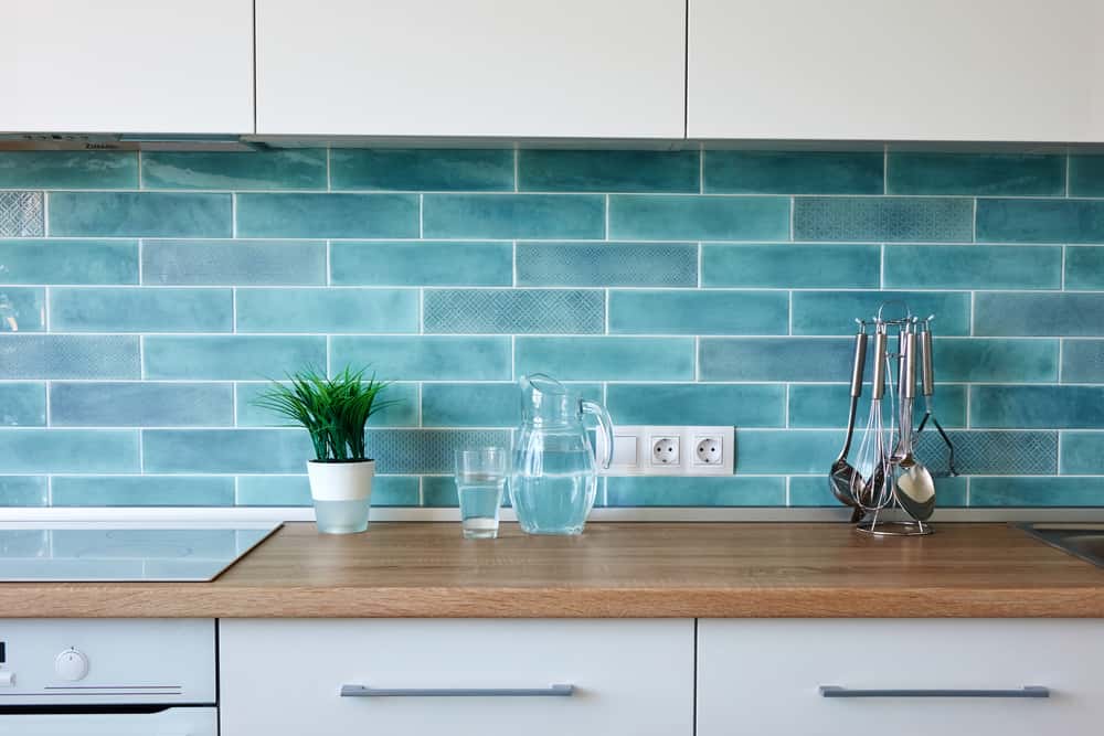 blue colored kitchen