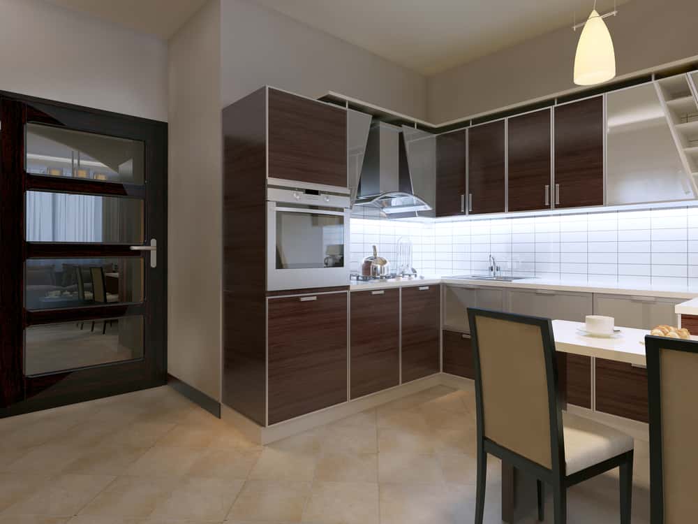 Brown Acrylic Kitchen Cabinets with Modern Finishing Touches