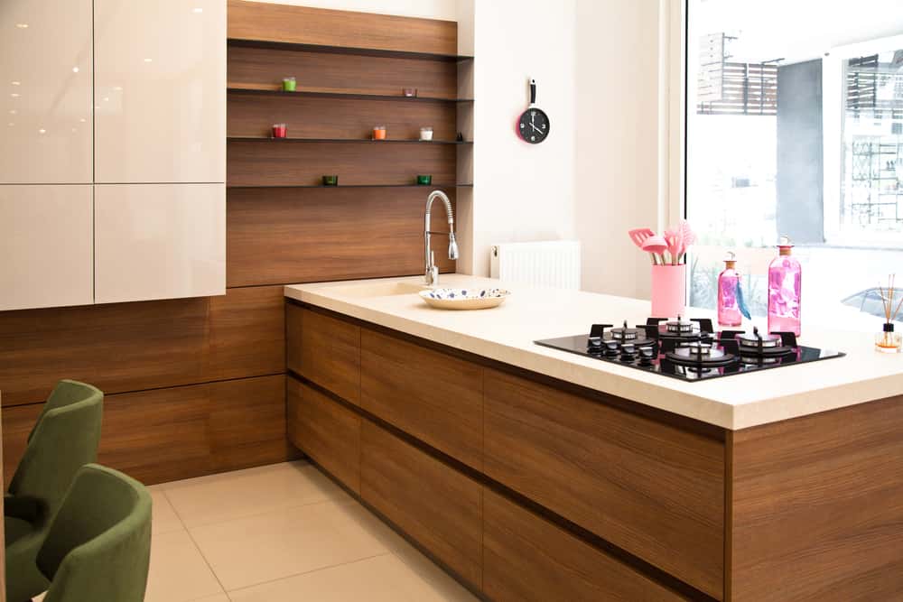 walnut tone kitchen