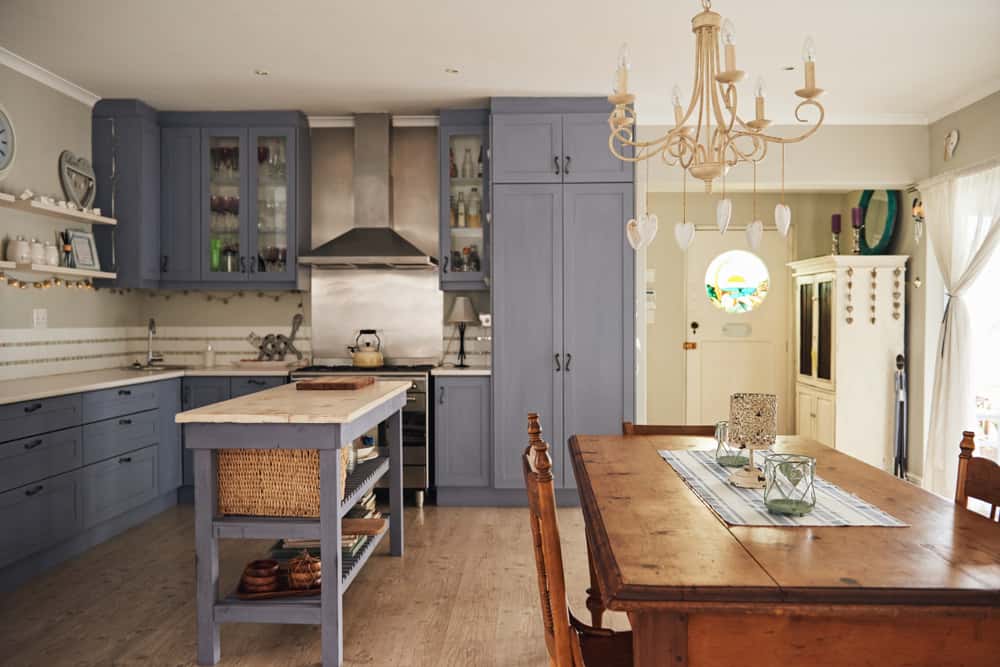 Kitchen island designs with wooden top and basket storage
