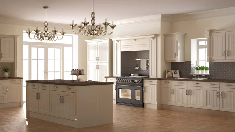 Elegant kitchen island designs in vintage inspired cabinet layout 