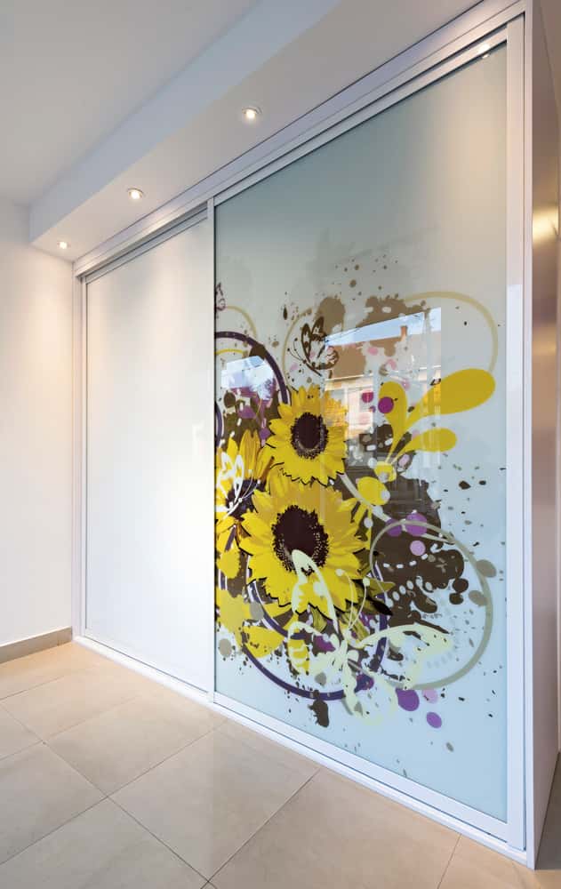 floral artwork glass wardrobe design