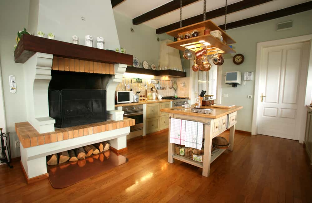 Traditional wooden kitchen setting with vintage charm and storage