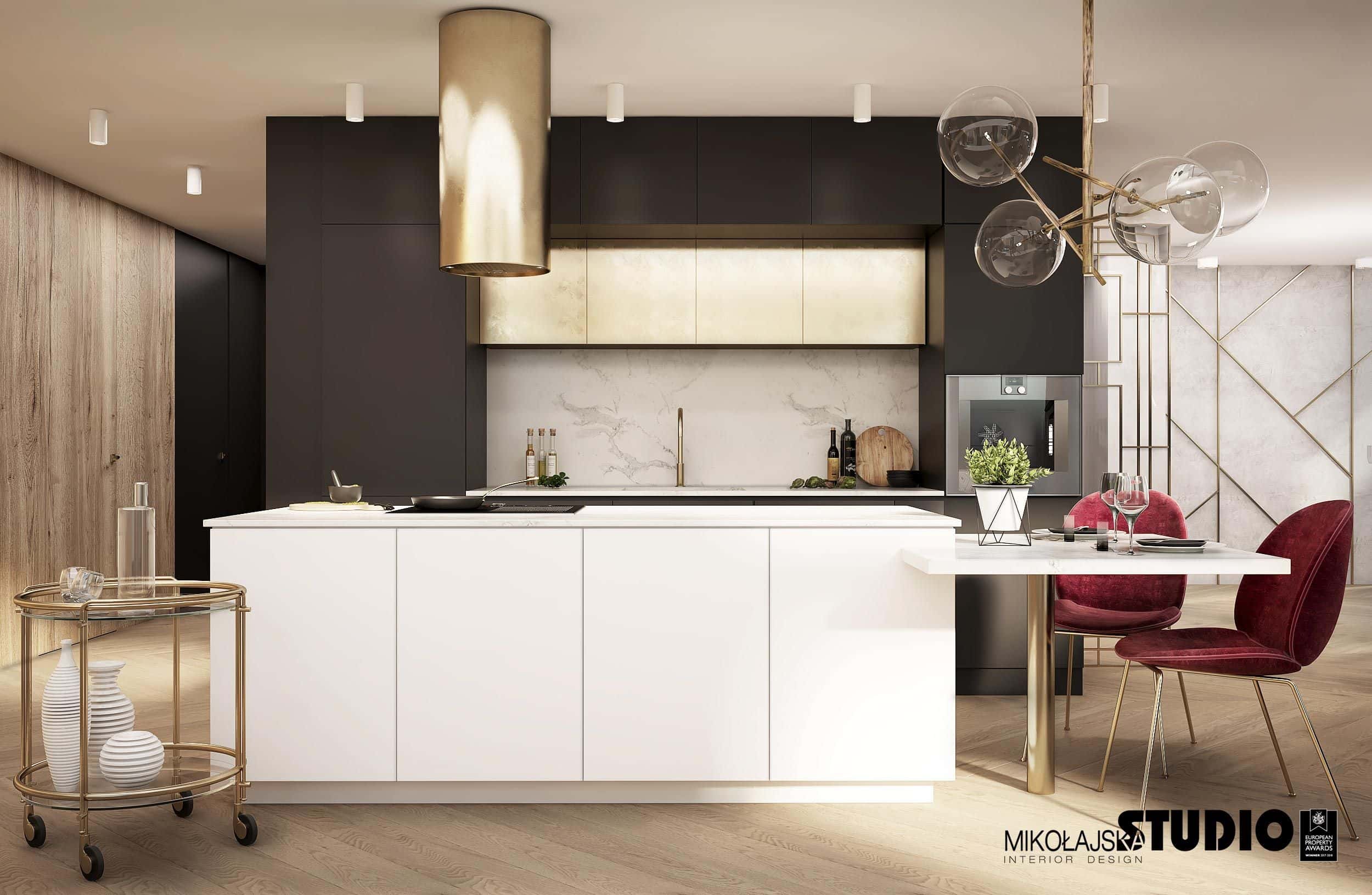 Kitchen table design in sleek white and bold furniture mix