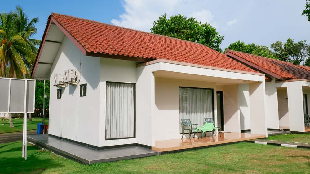 Minimalist front elevation colour combinations with white walls and red terracotta roof