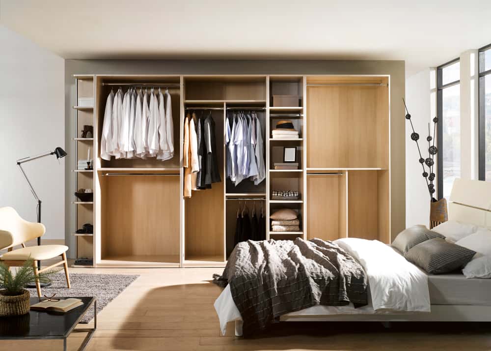 Modern Hinged wardrobe dimensions with organized wooden layout