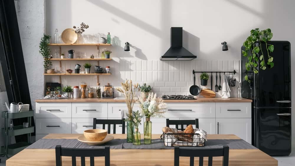 black white and wooden grain kitchen furniture