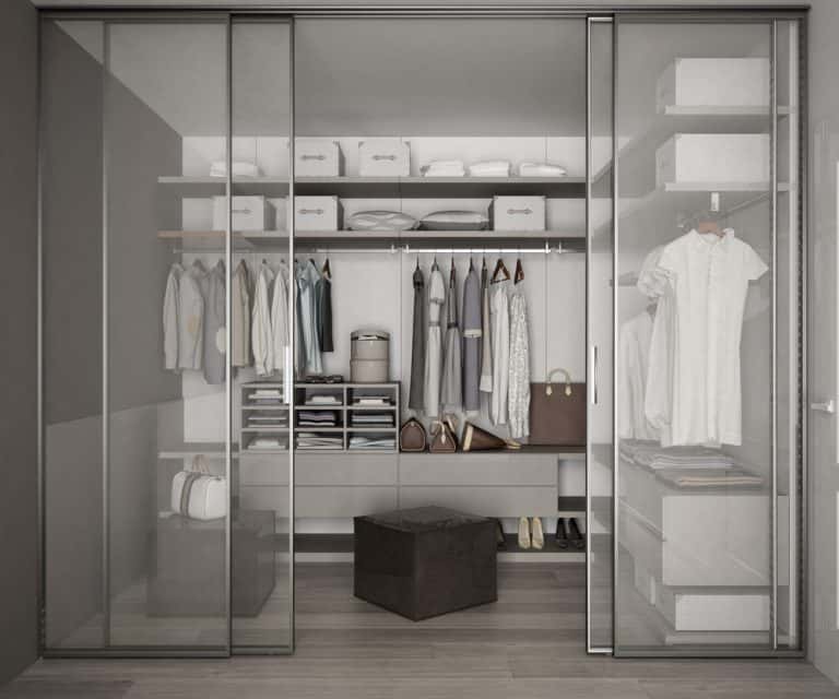 Minimalist Sliding wardrobe dimensions with glass panel doors design