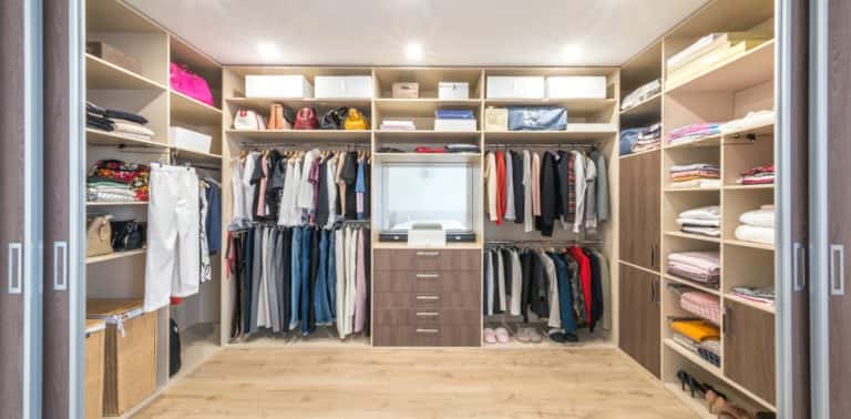Walk-in Standard wardrobe dimensions with organized storage zones