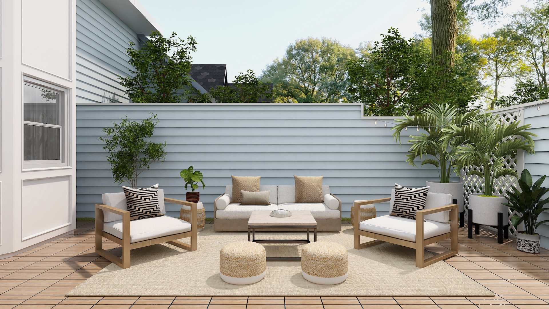 balcony design with wooden deck tiles